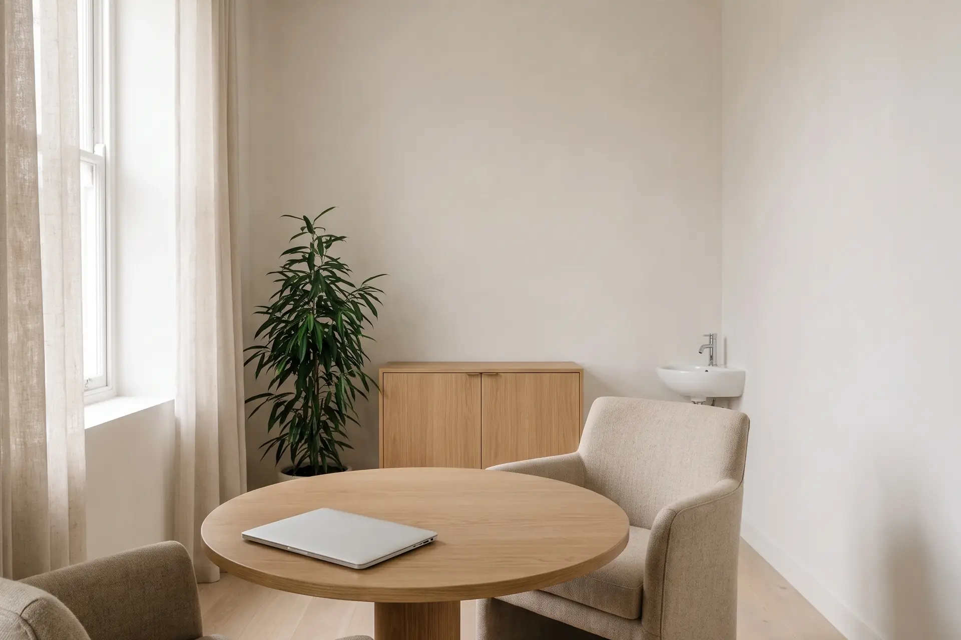 The consultation room of a small independent clinic in the morning (fictional).