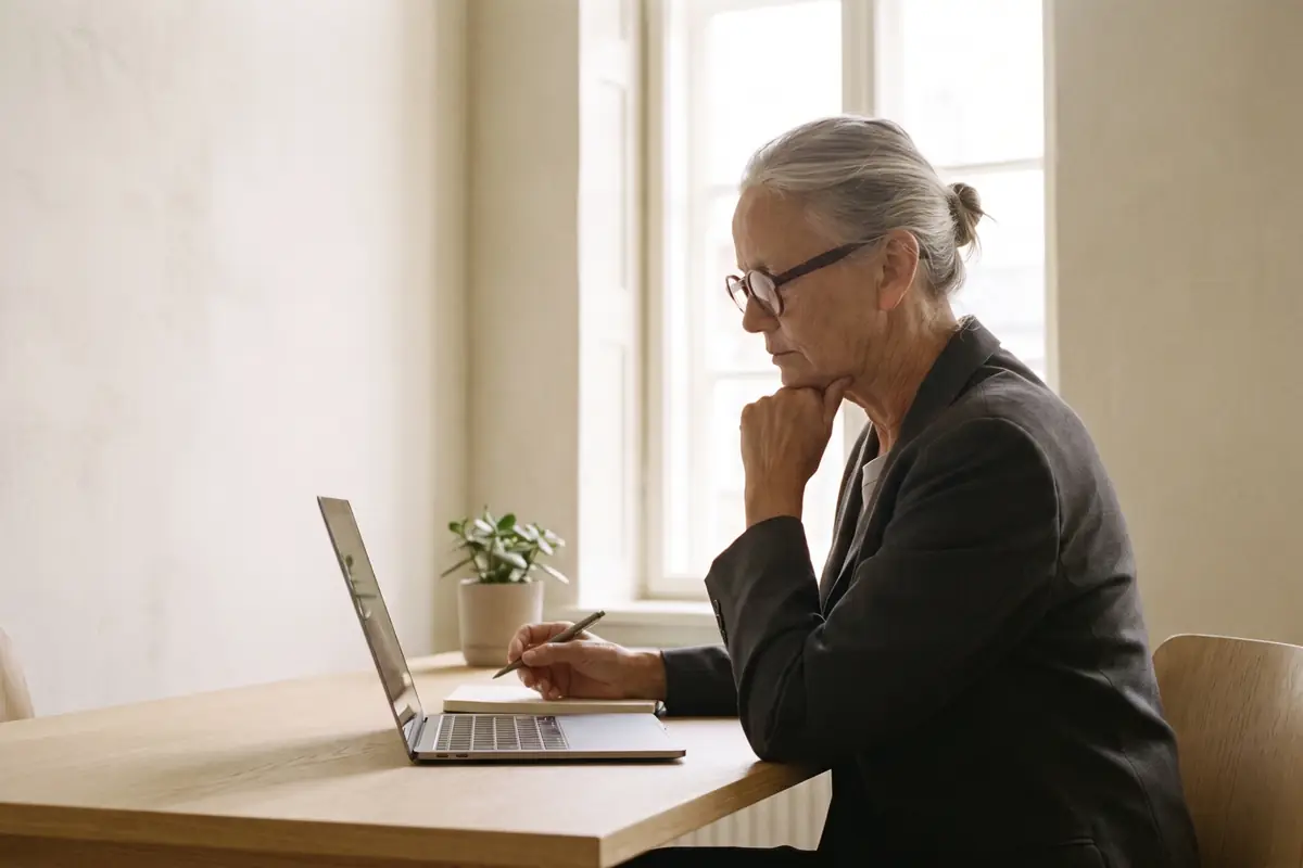 Dr Laurent, the medical director, reviews a treatment plan on her laptop before signing it off.